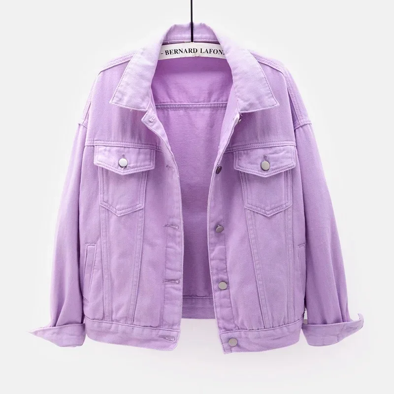 Women's Denim Jacket Spring Autumn Short Coat Pink Jean Jackets Casual Tops Purple Yellow White Loose Tops Lady Outerwear