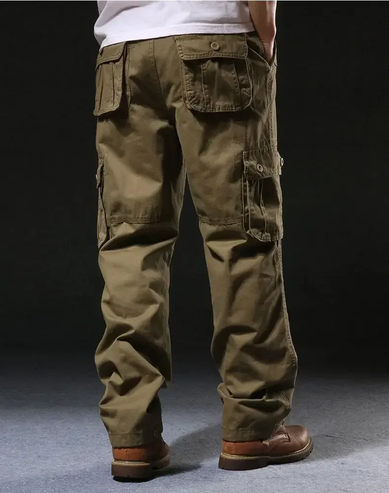 Cross-Border Men's Cargo Pants Spring Autumn Loose-Fit Pure Cotton Multi-Pocket Plus Size Straight-Leg Casual Pants