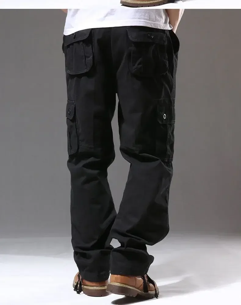Cross-Border Men's Cargo Pants Spring Autumn Loose-Fit Pure Cotton Multi-Pocket Plus Size Straight-Leg Casual Pants