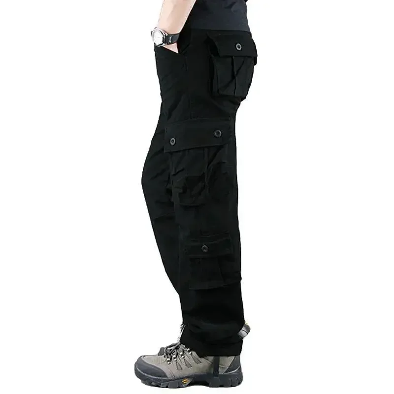 Cross-Border Men's Cargo Pants Spring Autumn Loose-Fit Pure Cotton Multi-Pocket Plus Size Straight-Leg Casual Pants