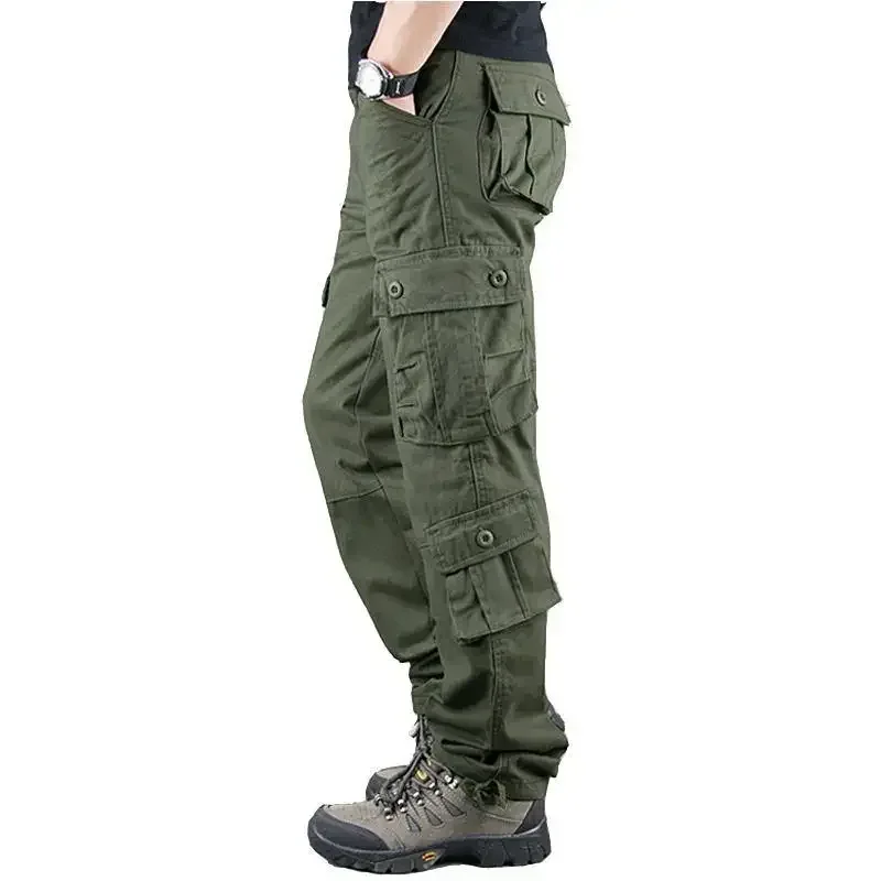Cross-Border Men's Cargo Pants Spring Autumn Loose-Fit Pure Cotton Multi-Pocket Plus Size Straight-Leg Casual Pants