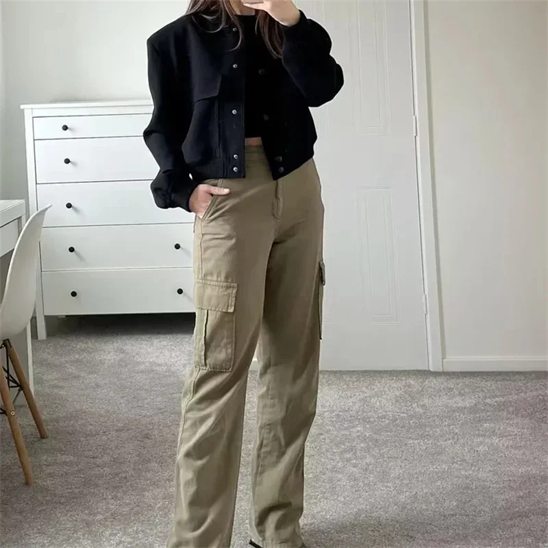 EDSA Woman Bomber Jacket White Autumn Winter Button Cropped Jackets for Women Fashion Long Sleeve Crop Outerwear
