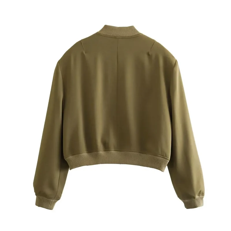EDSA Woman Bomber Jacket White Autumn Winter Button Cropped Jackets for Women Fashion Long Sleeve Crop Outerwear