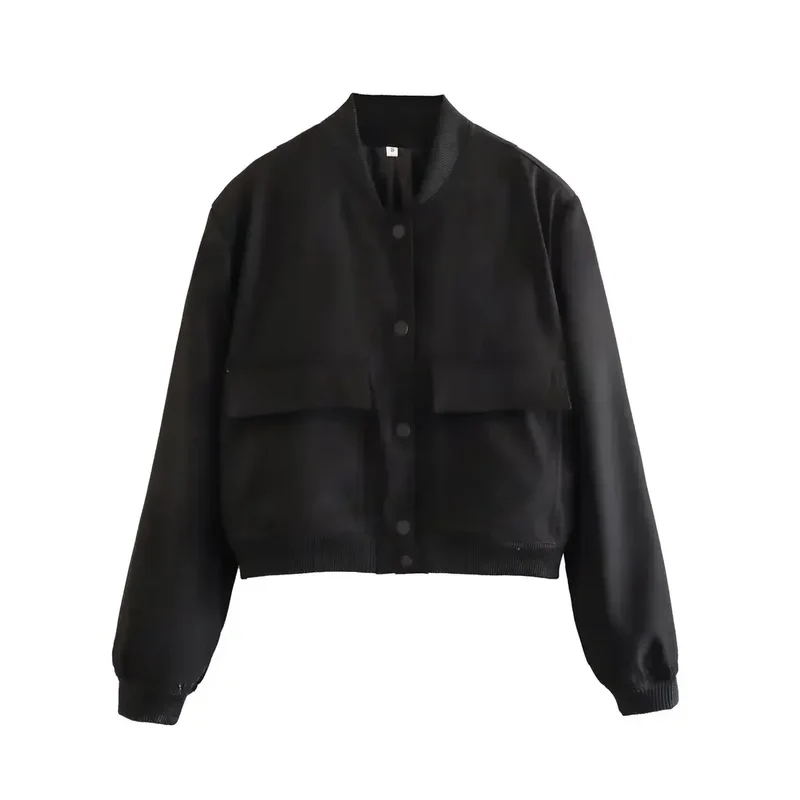 EDSA Woman Bomber Jacket White Autumn Winter Button Cropped Jackets for Women Fashion Long Sleeve Crop Outerwear