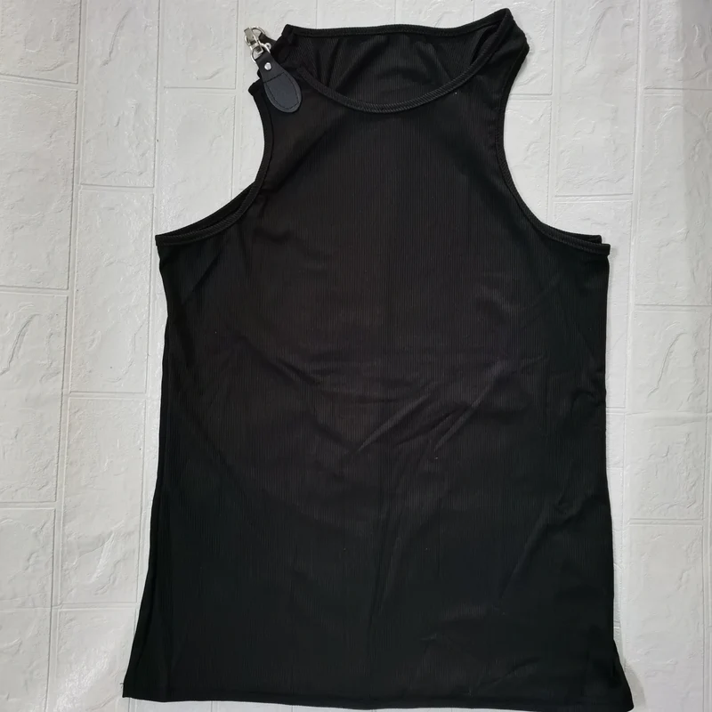 2026 Streetwear Men's Sexy Chain Button Straps Tank Tops Hip Hop Vest T-shirts Men Sleeveless Elastic Slim Fitness Muscle Vests