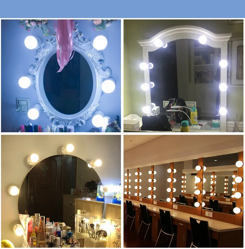 3 Modes Colors Makeup Mirror Light Led Touch Dimming Vanity Dressing Table Lamp Bulb USB 12V Hollywood Make Up Mirror Wall Lamp