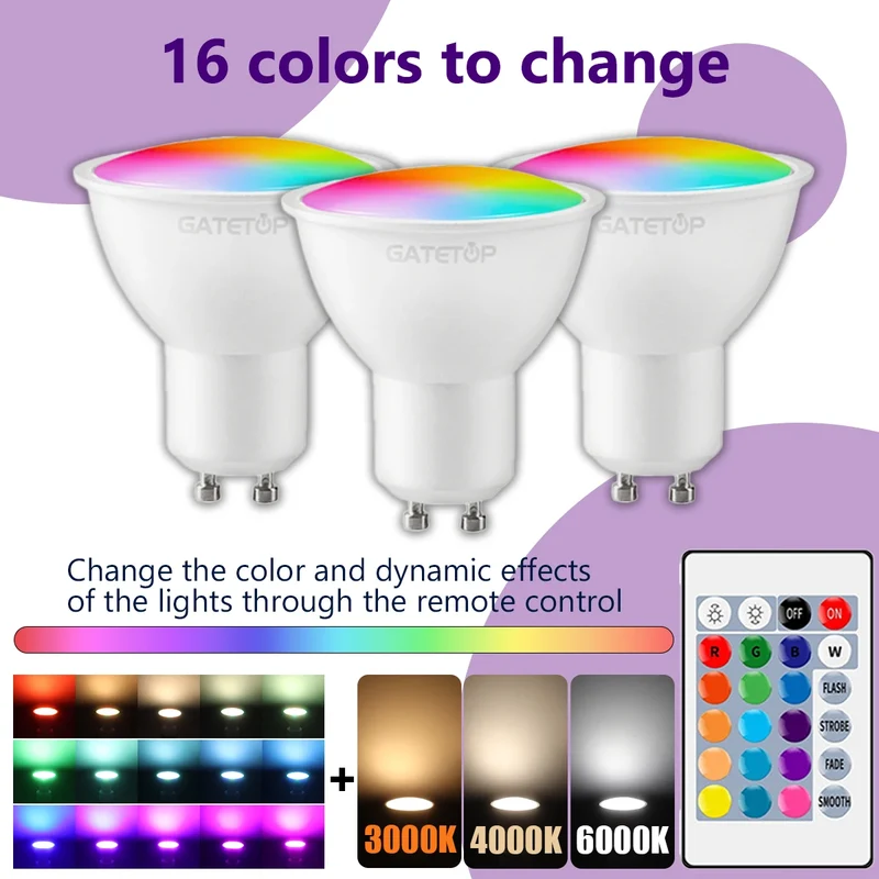1-10PCS RGB GU10 LED Spotlight Bulb 24 Key Remote Control Dimmable 6W AC220V 110V Colorful Change for Bedroom Living Room Lamp