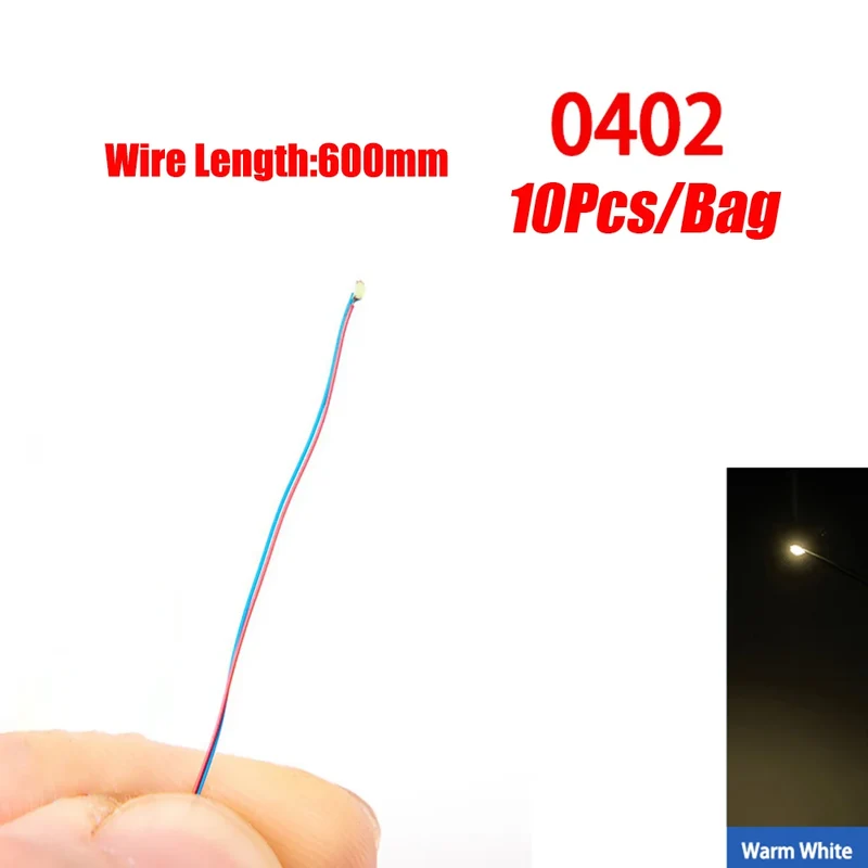 10pcs/Lot Micro Litz Wired Chip 60cm 3V Railway Model For Gundam Scenes 0402 SMD Lamp Wired Micro Led Pre-Soldered Lamp