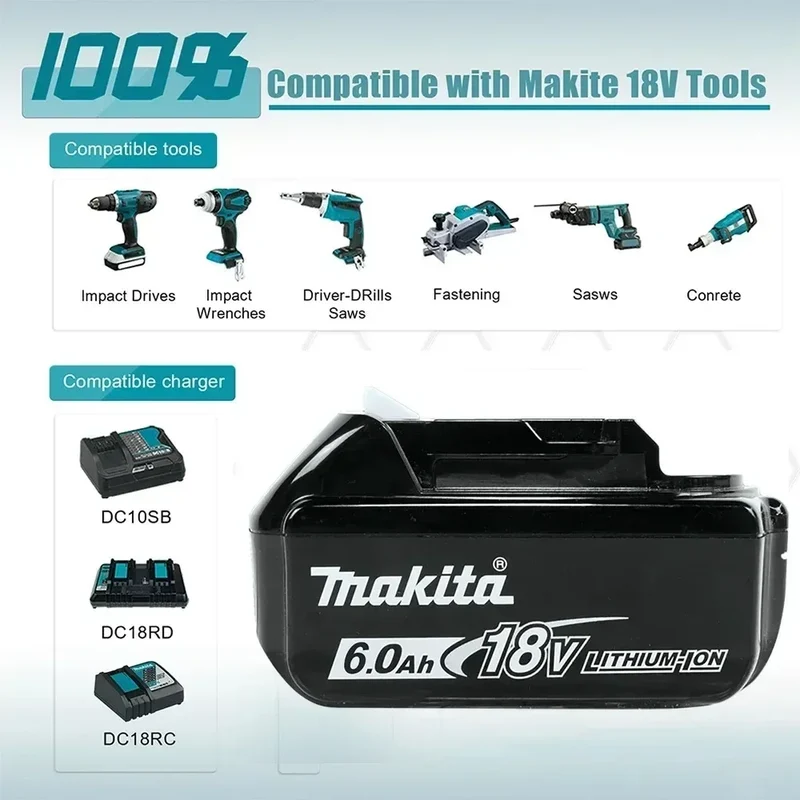 Genuine 6AH makita BL1860 6ah Battery Power Tools Li-ion Replacement LXT BL1850 BL1840 for 18V Screwdriver with BMS 18v battery
