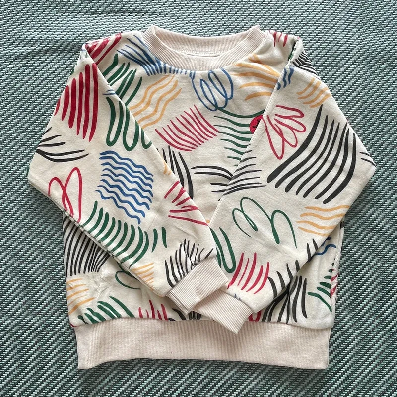 2025 Autumn Kids Sweaters Printed Girl Boy Casual Sweatshirts Long Sleeve Children Pullover Pant Set Clothes