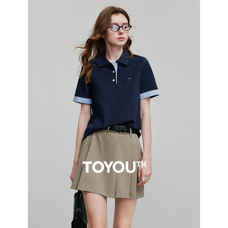 TOYOUTH Women Short Sleeve T shirt 2025 Spring New Tops 8521007