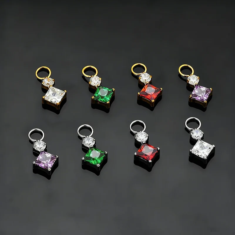 Right Grand ASTM F136 Titanium Dangle Geometric Square CZ Charm Pendant for Clicker Helix Hoop Piercing Jewelry