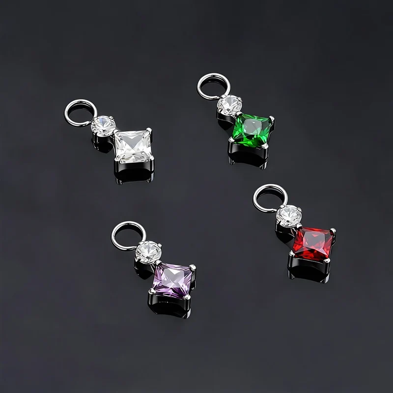 Right Grand ASTM F136 Titanium Dangle Geometric Square CZ Charm Pendant for Clicker Helix Hoop Piercing Jewelry
