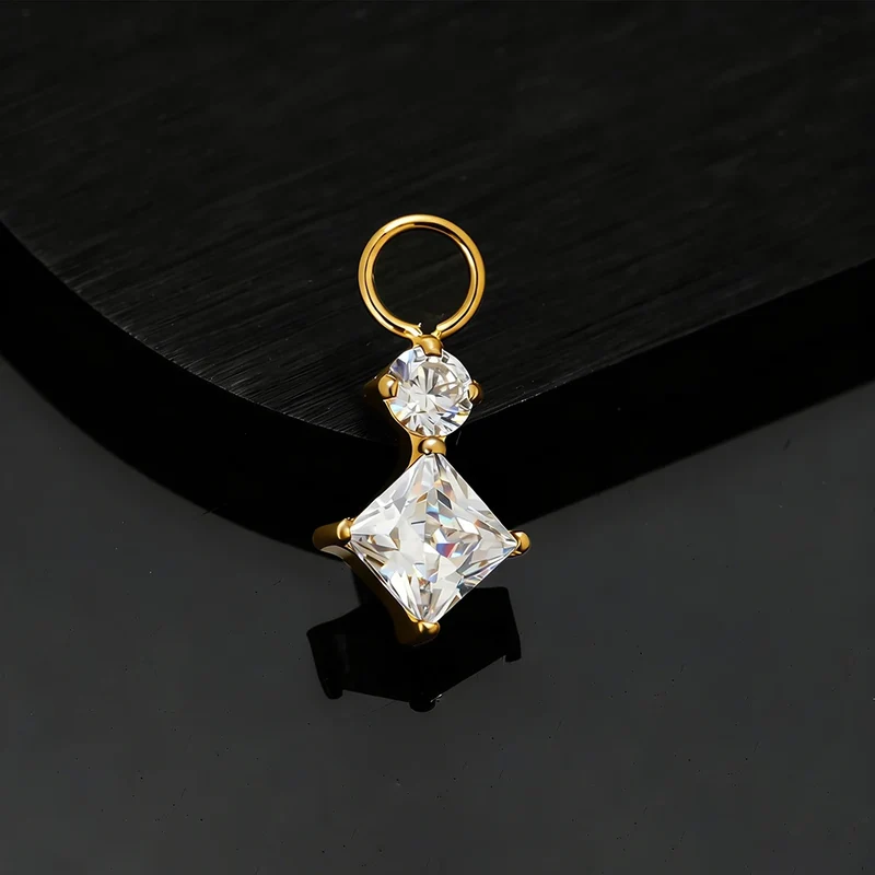 Right Grand ASTM F136 Titanium Dangle Geometric Square CZ Charm Pendant for Clicker Helix Hoop Piercing Jewelry