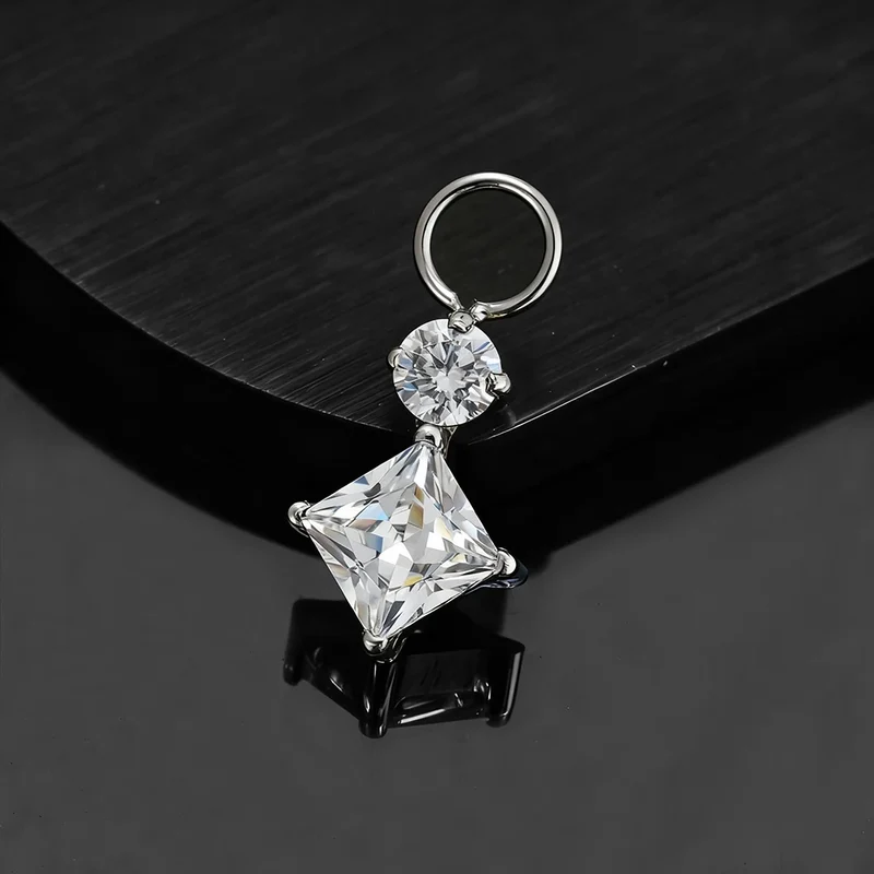 Right Grand ASTM F136 Titanium Dangle Geometric Square CZ Charm Pendant for Clicker Helix Hoop Piercing Jewelry