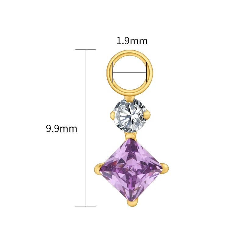 Right Grand ASTM F136 Titanium Dangle Geometric Square CZ Charm Pendant for Clicker Helix Hoop Piercing Jewelry
