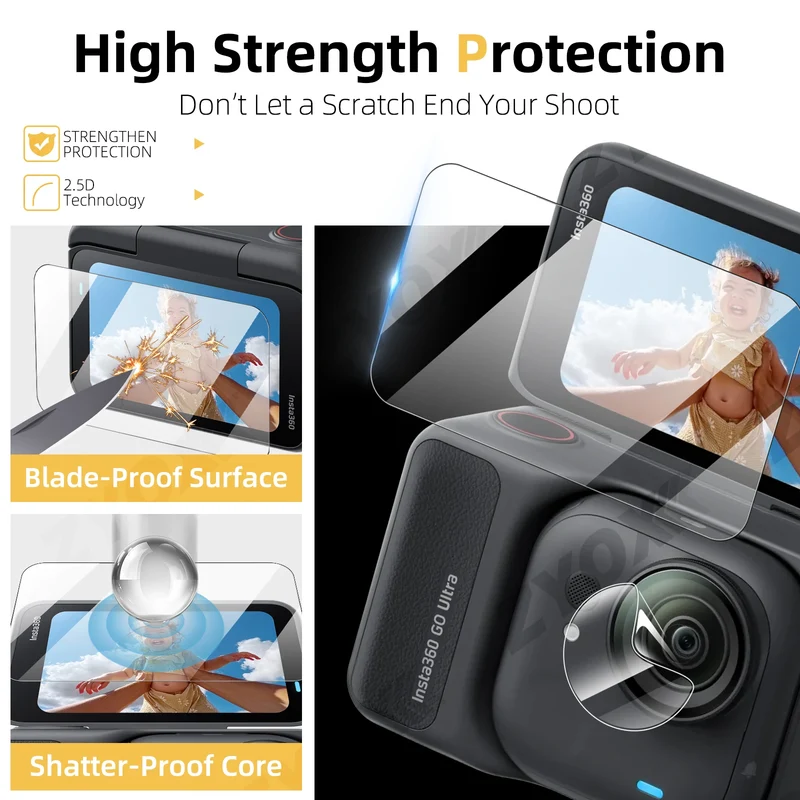 9H Hardness Glass for Insta360 Go Ultra Screen + Lens Protector Clear Ultra-HD Tempered Glass Anti-scratch Film Accessories