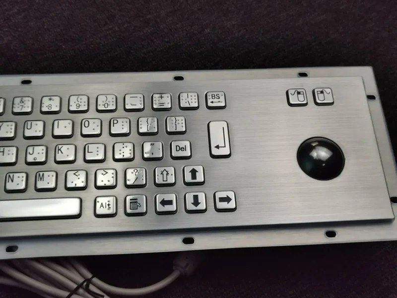 Industrial Metal Braille Stainless Steel Keyboard IP65 USB Metal Keyboard With Trackball Touchpad