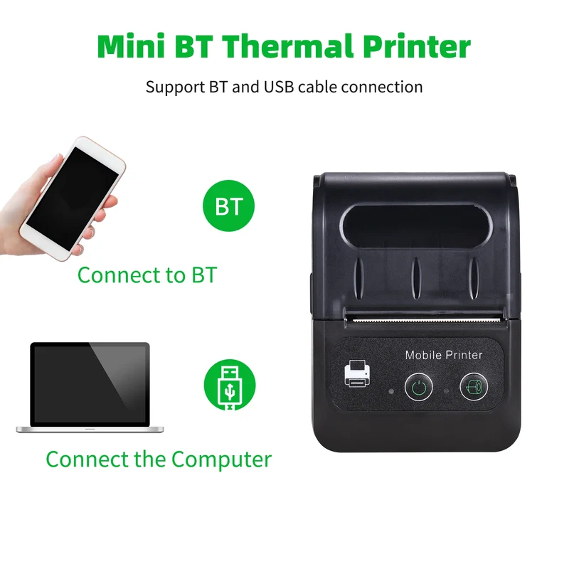 Portable 2 Inch Mini Thermal Printer Wireless Label Maker for Android IOS Windows