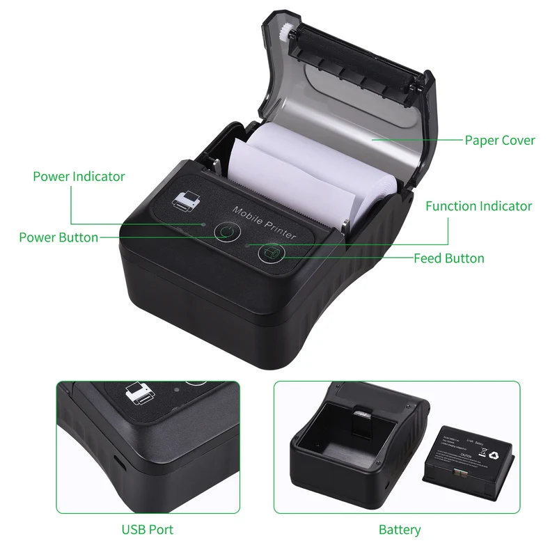 Portable 2 Inch Mini Thermal Printer Wireless Label Maker for Android IOS Windows