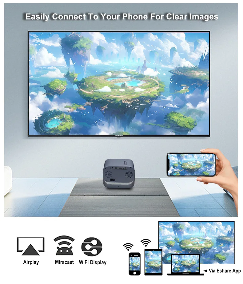 Everycom K1W Portable Projector Android Wifi 3D Mini Projector Home Cinema Support 4K LED Home Video Projector