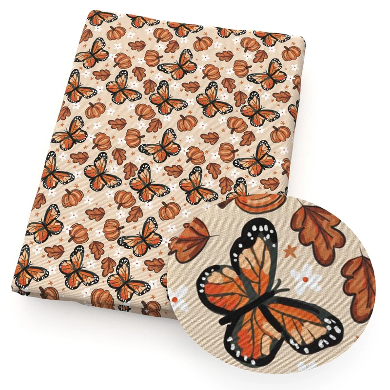 50*145cm Pumpkin Fall Autumn PolyesterCotton Fabrics By half Meter Flowers Maple Leaf Sewing Cloth Dress DIY Crafts Home Textile