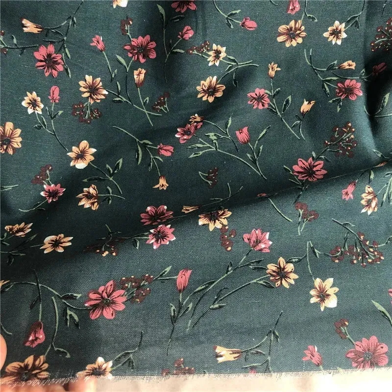 145cm Wide Printed Cotton and Linen Fabric Small Floral Patterns Retro Shirt Dress DIY Clothing Sewing Fabric 90% Cotton Content