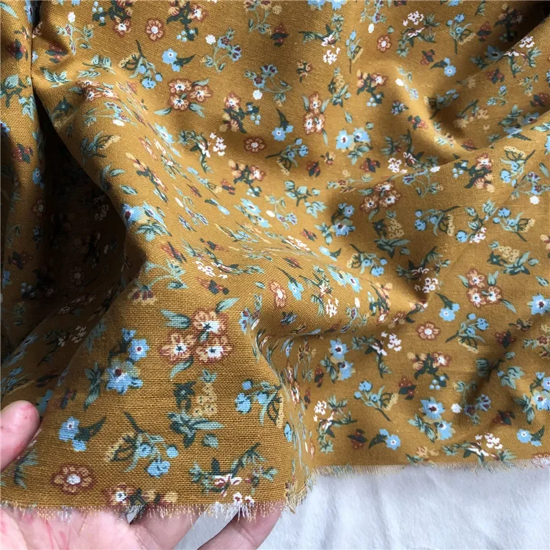 145cm Wide Printed Cotton and Linen Fabric Small Floral Patterns Retro Shirt Dress DIY Clothing Sewing Fabric 90% Cotton Content