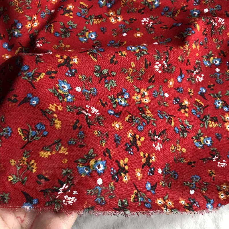 145cm Wide Printed Cotton and Linen Fabric Small Floral Patterns Retro Shirt Dress DIY Clothing Sewing Fabric 90% Cotton Content