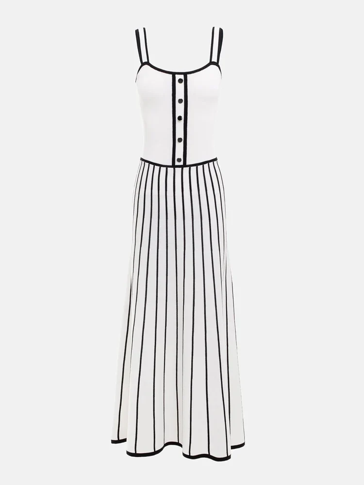 Tossy Striped Knit Backless Maxi Dress Women Slim Contrast Strapless Fashion Elegant Party Dress 2024 Knitwear Female Long Dress