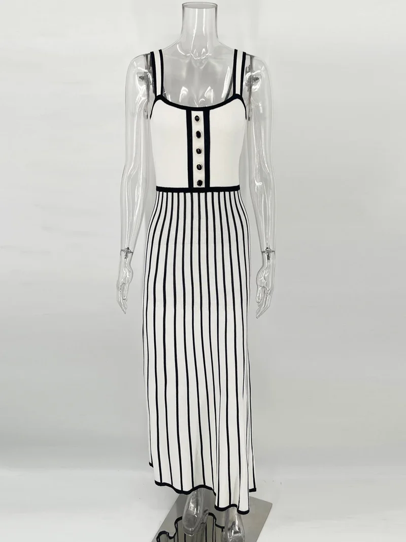 Tossy Striped Knit Backless Maxi Dress Women Slim Contrast Strapless Fashion Elegant Party Dress 2024 Knitwear Female Long Dress