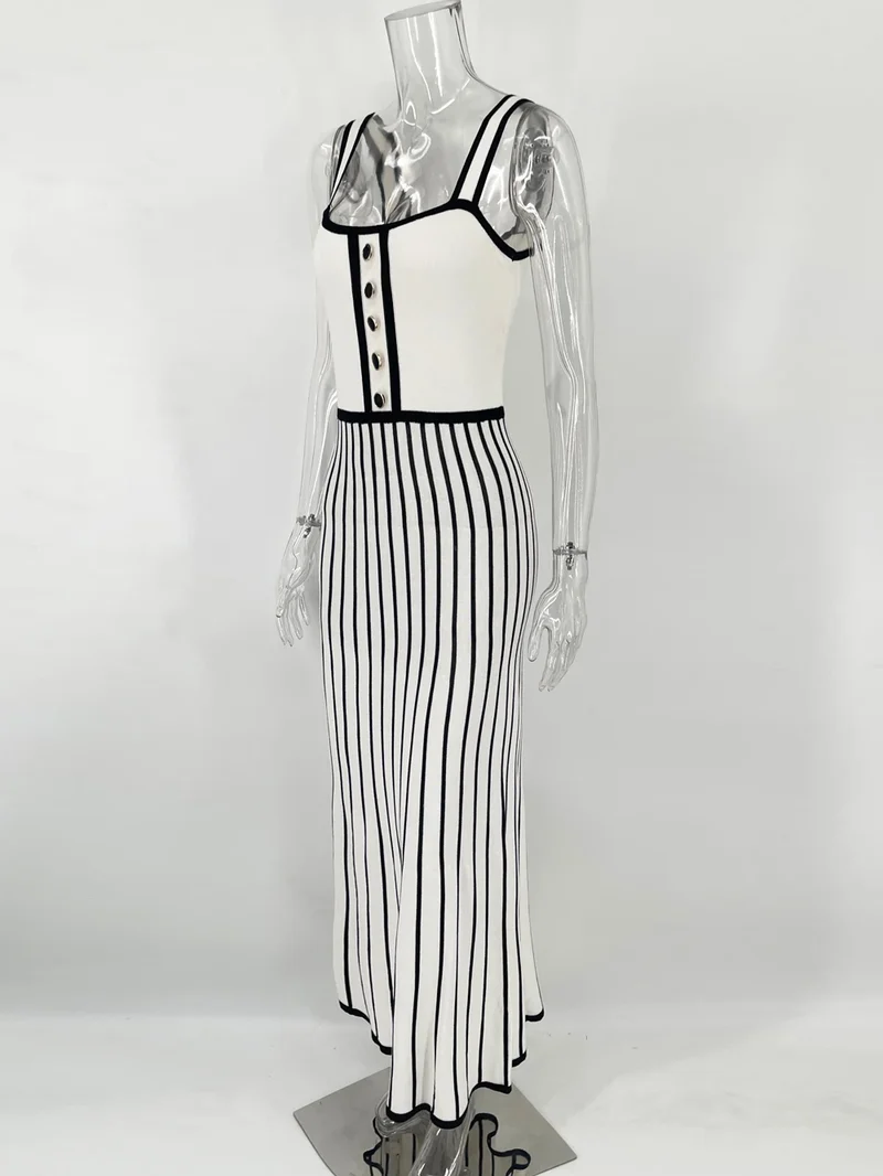 Tossy Striped Knit Backless Maxi Dress Women Slim Contrast Strapless Fashion Elegant Party Dress 2024 Knitwear Female Long Dress