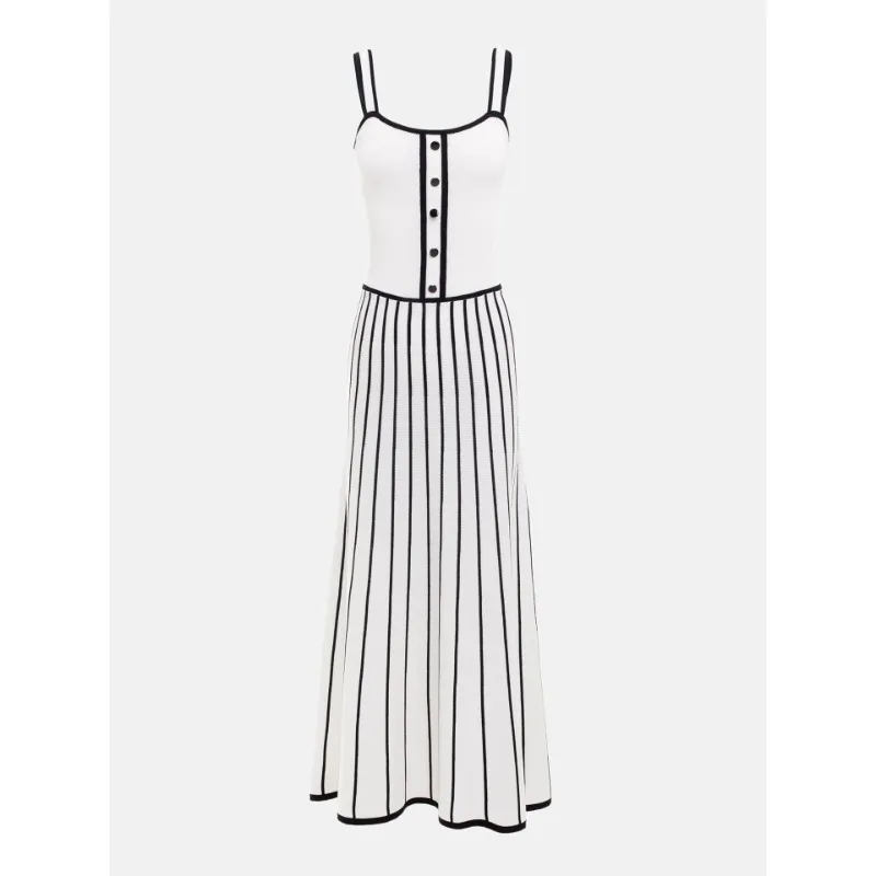 Tossy Striped Knit Backless Maxi Dress Women Slim Contrast Strapless Fashion Elegant Party Dress 2024 Knitwear Female Long Dress