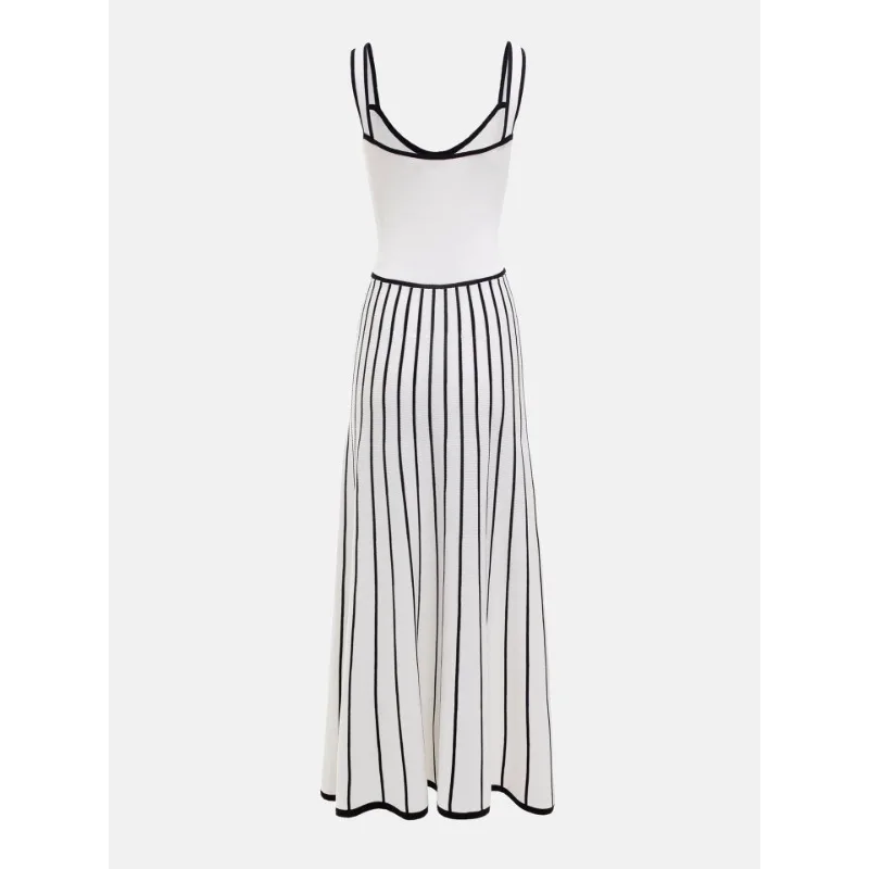 Tossy Striped Knit Backless Maxi Dress Women Slim Contrast Strapless Fashion Elegant Party Dress 2024 Knitwear Female Long Dress