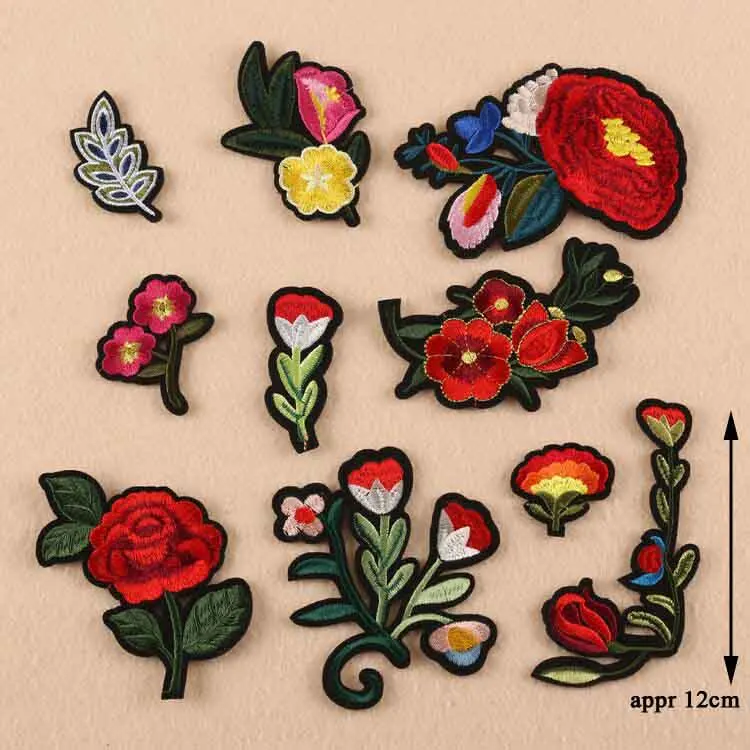 Black Flower Red Rose Embroidered Patch Iron On Patch Clothes Patch For Dress Hat Purse Clothing Woman