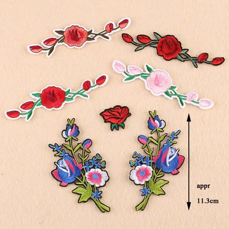 Black Flower Red Rose Embroidered Patch Iron On Patch Clothes Patch For Dress Hat Purse Clothing Woman