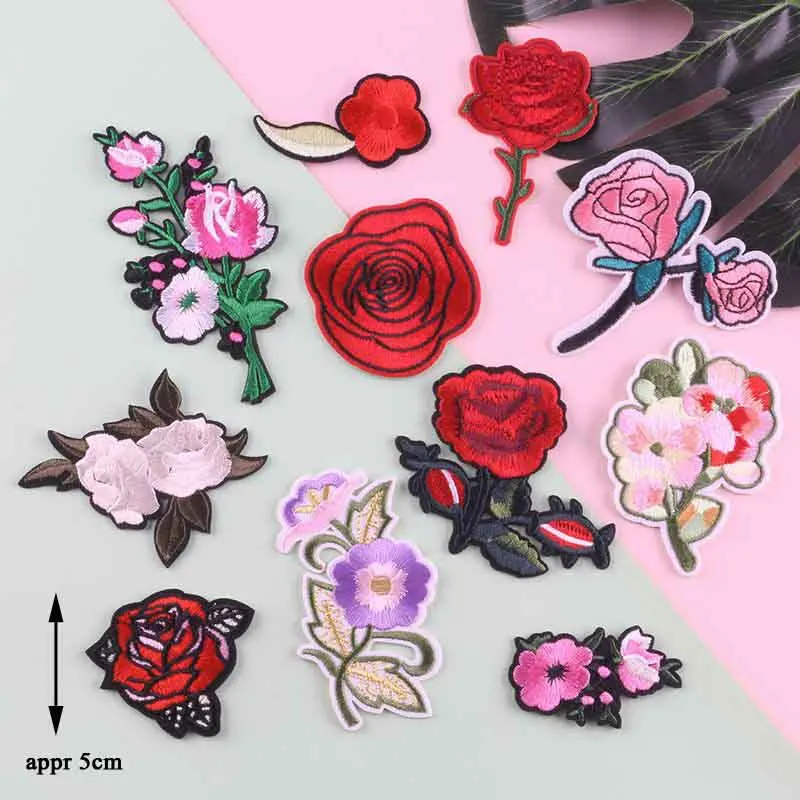 Black Flower Red Rose Embroidered Patch Iron On Patch Clothes Patch For Dress Hat Purse Clothing Woman
