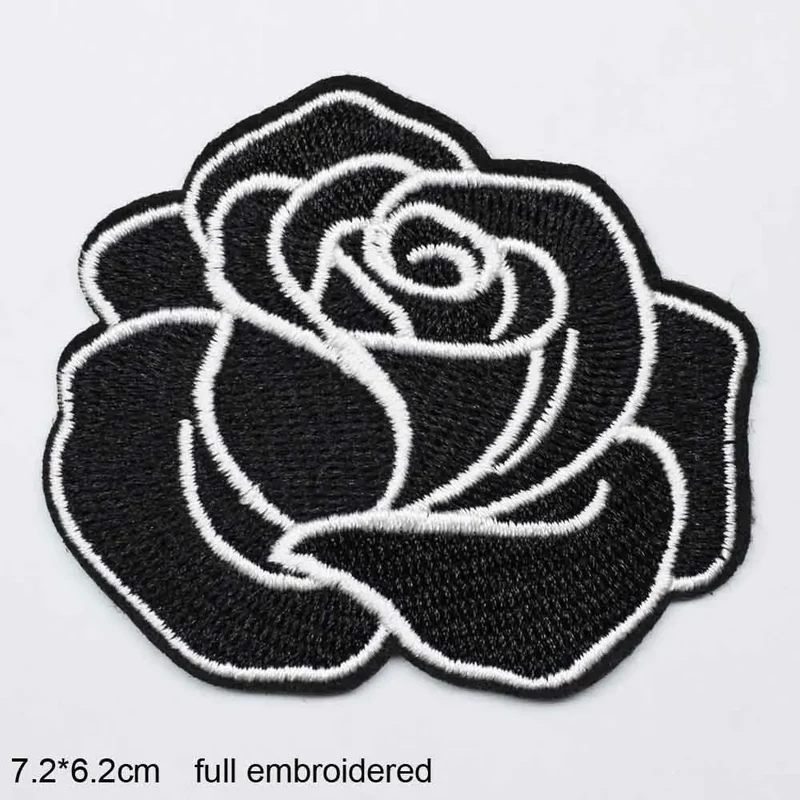 Black Flower Red Rose Embroidered Patch Iron On Patch Clothes Patch For Dress Hat Purse Clothing Woman