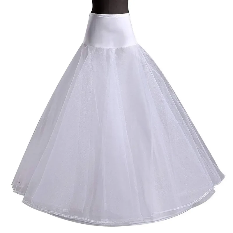 A-Line 1 Hoop White Petticoat for Weeding Dress Adjustable Size Bridal Gown Underskirt.