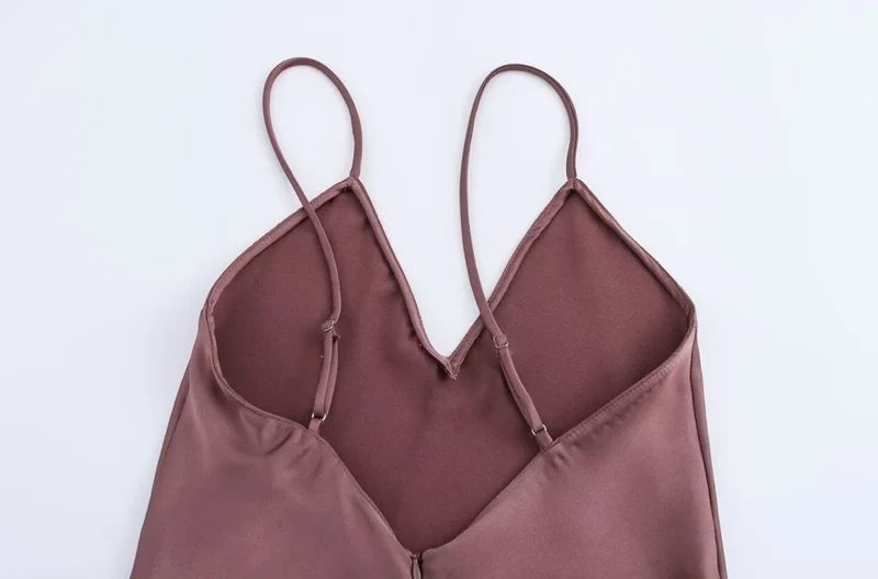 Women's Satin Midi Dress, V Neck, Thin Straps, Backless, Female Dresses, Sexy Fashion