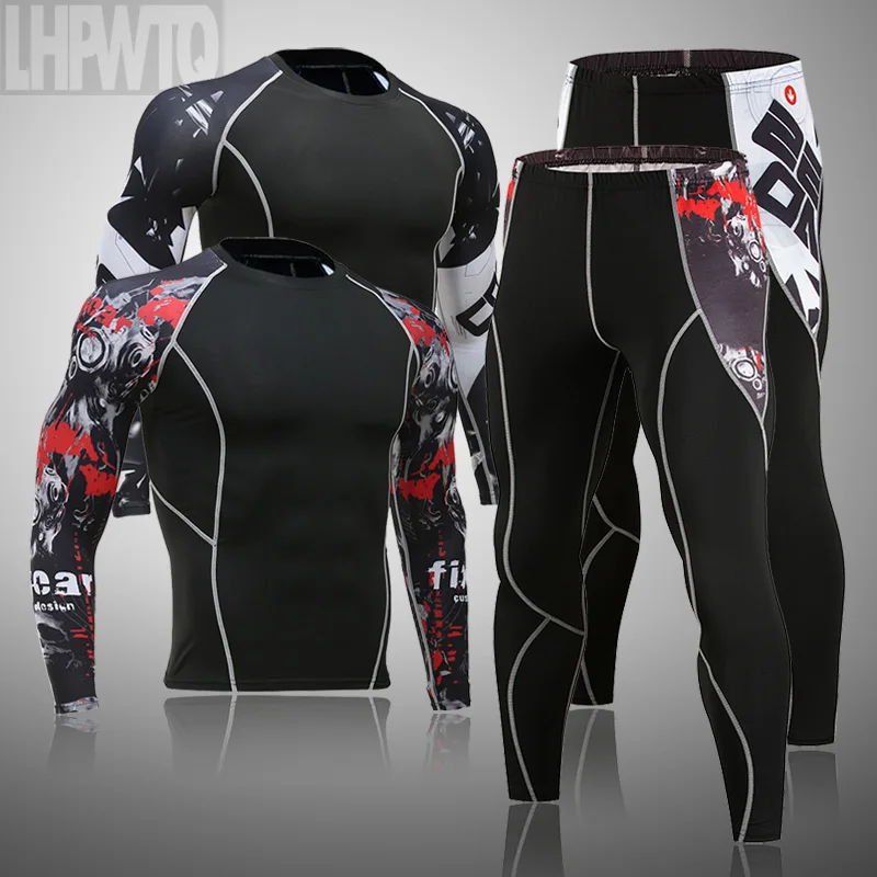 Men's Thermal Underwear Set MMA Tactics Leggings Solid Color Costume Compress Fitness Long Johns Men Winter Brands Men