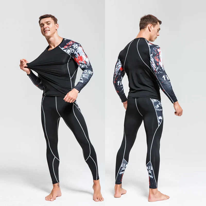 Men's Thermal Underwear Set MMA Tactics Leggings Solid Color Costume Compress Fitness Long Johns Men Winter Brands Men