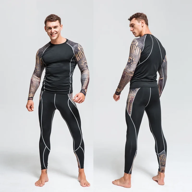 Men's Thermal Underwear Set MMA Tactics Leggings Solid Color Costume Compress Fitness Long Johns Men Winter Brands Men