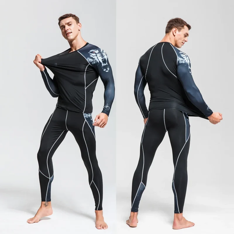 Men's Thermal Underwear Set MMA Tactics Leggings Solid Color Costume Compress Fitness Long Johns Men Winter Brands Men