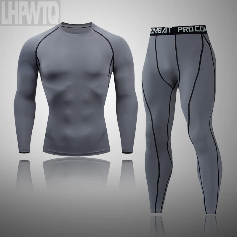 Men's Thermal Underwear Set MMA Tactics Leggings Solid Color Costume Compress Fitness Long Johns Men Winter Brands Men