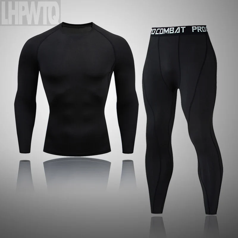 Men's Thermal Underwear Set MMA Tactics Leggings Solid Color Costume Compress Fitness Long Johns Men Winter Brands Men