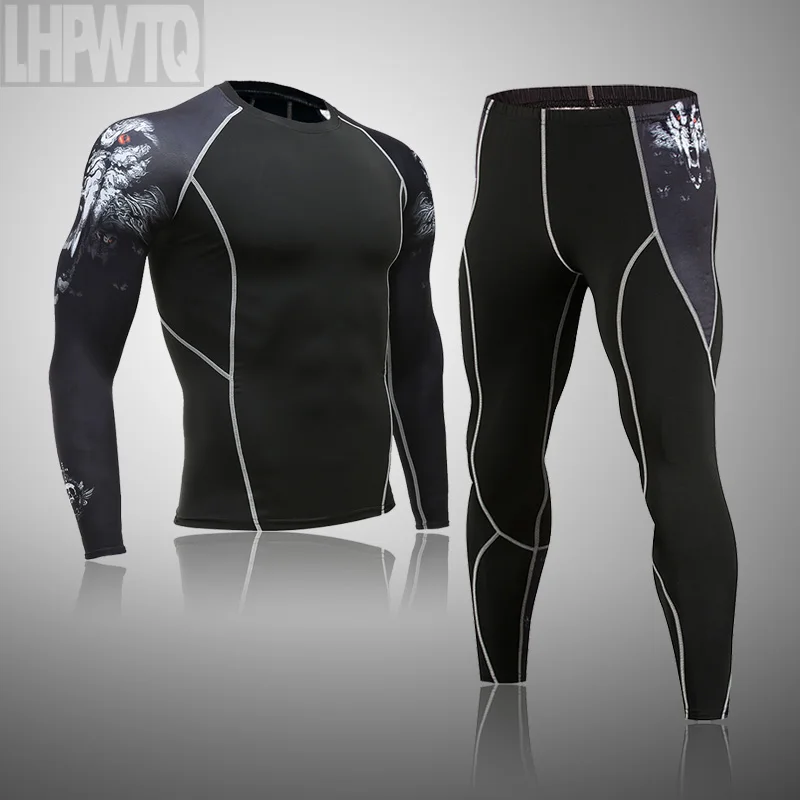 Men's Thermal Underwear Set MMA Tactics Leggings Solid Color Costume Compress Fitness Long Johns Men Winter Brands Men