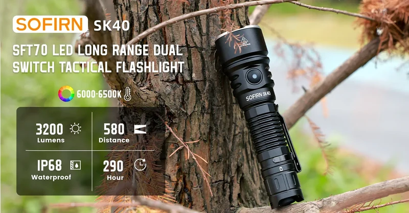 NEW SOFIRN SK40 3200lm Tactical Flashlight 580m Powerful Bright SFT70 LED IP68 waterproof Torch with Dual Switch