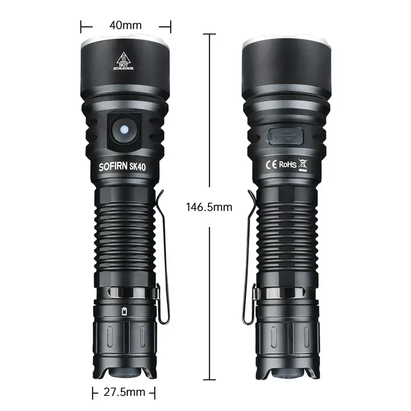 NEW SOFIRN SK40 3200lm Tactical Flashlight 580m Powerful Bright SFT70 LED IP68 waterproof Torch with Dual Switch