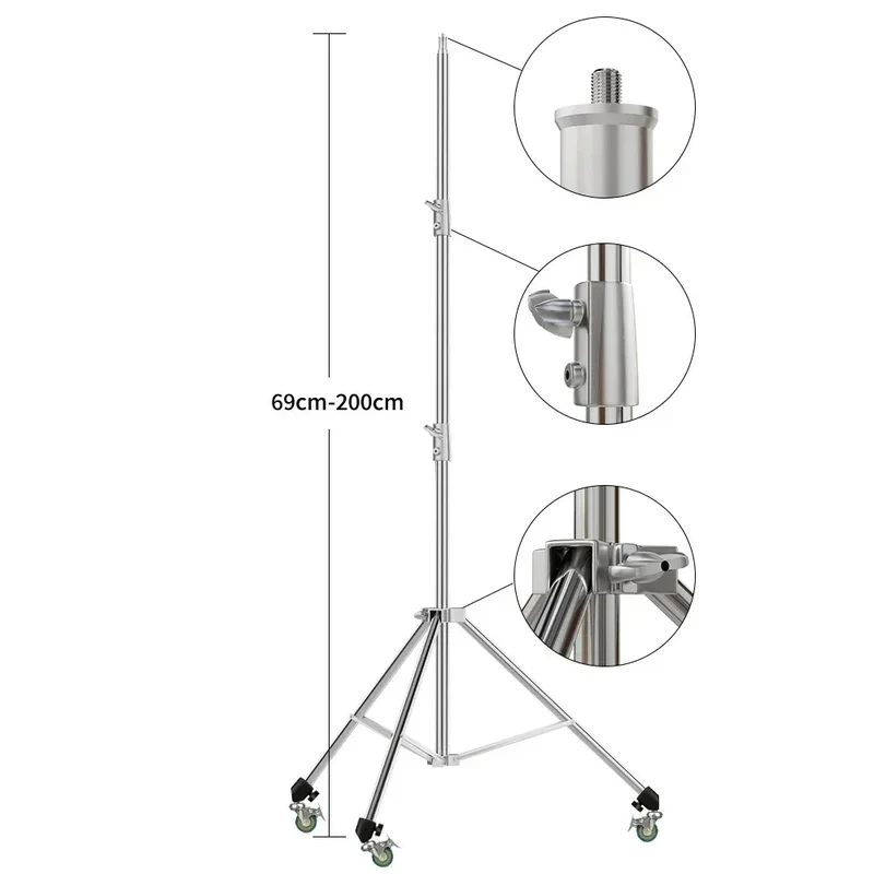 290cm Air Pressure Tripod Bearing 10kg for Camera Stainless Steel Light Stand For Ring Light Live Youtube and Photography Soft